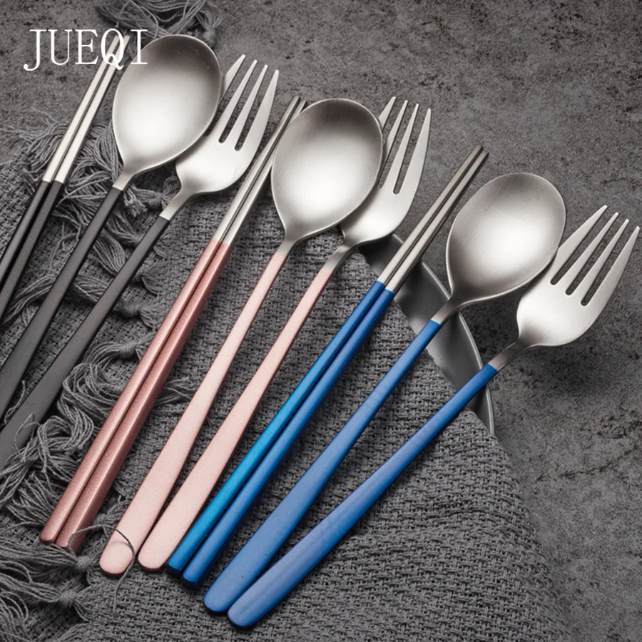 

Tofok Stainless Steel Travel Cutlery Set Fork Spoon Knife Dinner Set Chopsticks Portable Reusable Cutlery Tableware With Bags