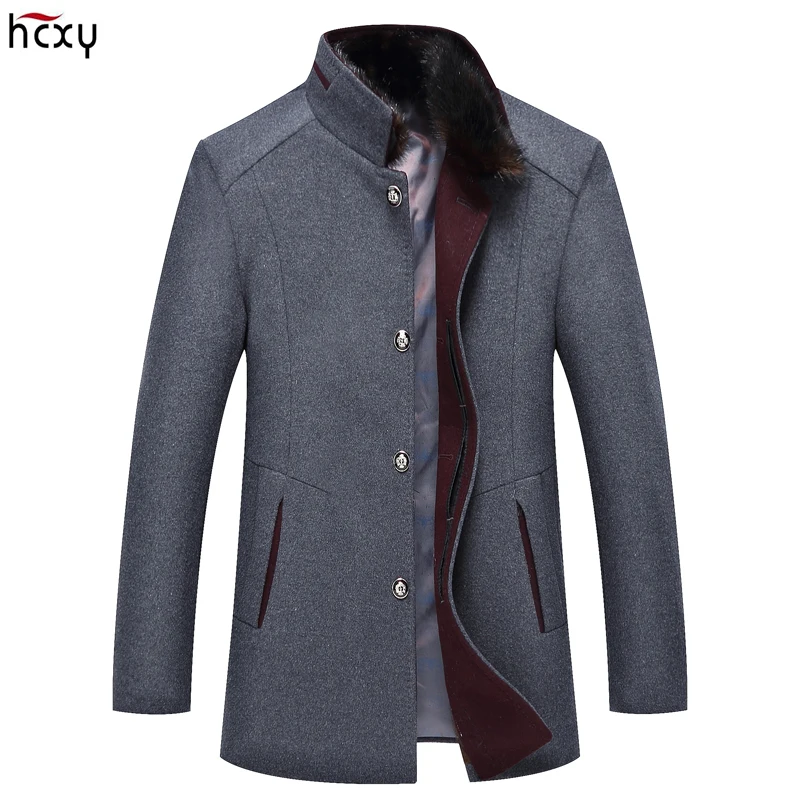 

HCXY Drop shipping New Winter Wool Coat Slim Fit Jackets Mens Casual Warm Outerwear Jacket and coat Men parkas Coat Size M-3XL