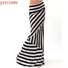 JAYCOSIN Женская Асимметричная полосатая плиссированная длинная юбка макси с высокой талией, Лоскутная хлопковая юбка, длинная одежда для женщин 8,29