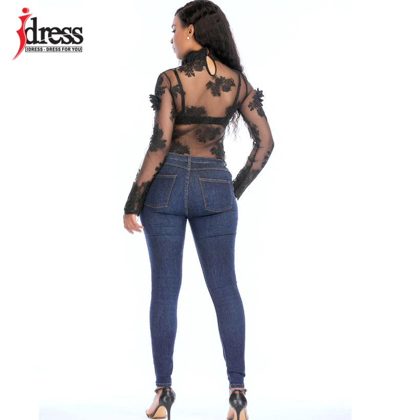 IDress 2018 Autumn Playsuits and Jumpsuits Black Flower Mesh See Through Long Sleeve Sexy Club Bodycon Rompers Womens Jumpsuit (7)