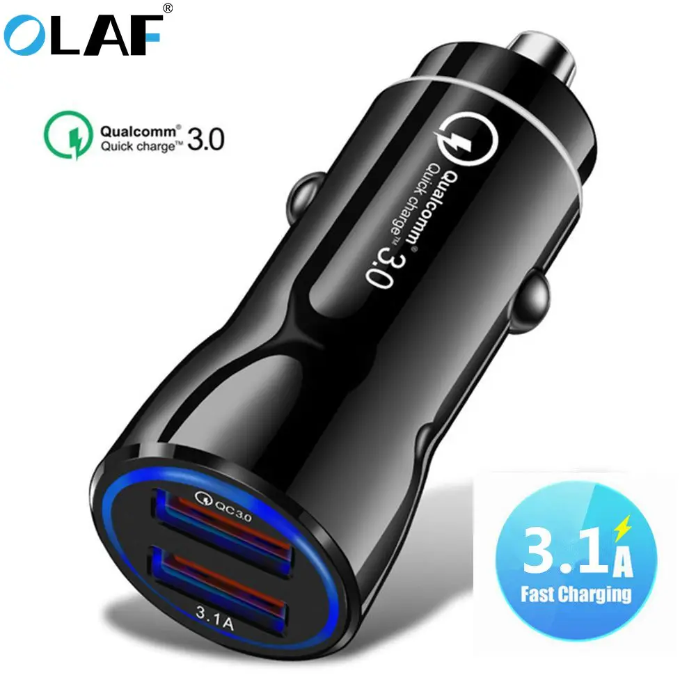 أولاف سريعة تهمة 3.0 شاحن سيارة الهاتف المحمول المزدوج Usb شاحن سيارة QC 3.0 سريع محول الشحن شاحن سيارة s لسامسونج S9 S8 أولاف سريعة تهمة 3.0 شاحن سيارة الهاتف المحمول المزدوج Usb شاحن سيارة QC 3.0 سريع محول الشحن شاحن سيارة s لسامسونج S9 S8
