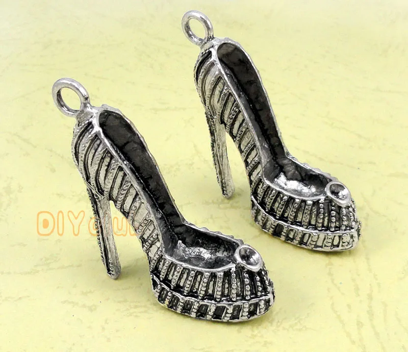 

6pcs-Antique Silver Large 3D High Heel Shoe Charms Pendant 42x34x12mm