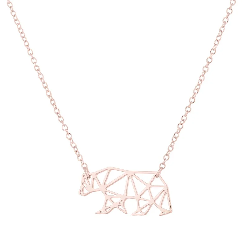 Yiustar Медвежонок ожерелье для женщин оригами ожерелья с подвесками в виде животных для девочек нержавеющая сталь Бульдог ожерелье мужские ювелирные изделия Лев Bijoux - Окраска металла: Rose Bear Necklace