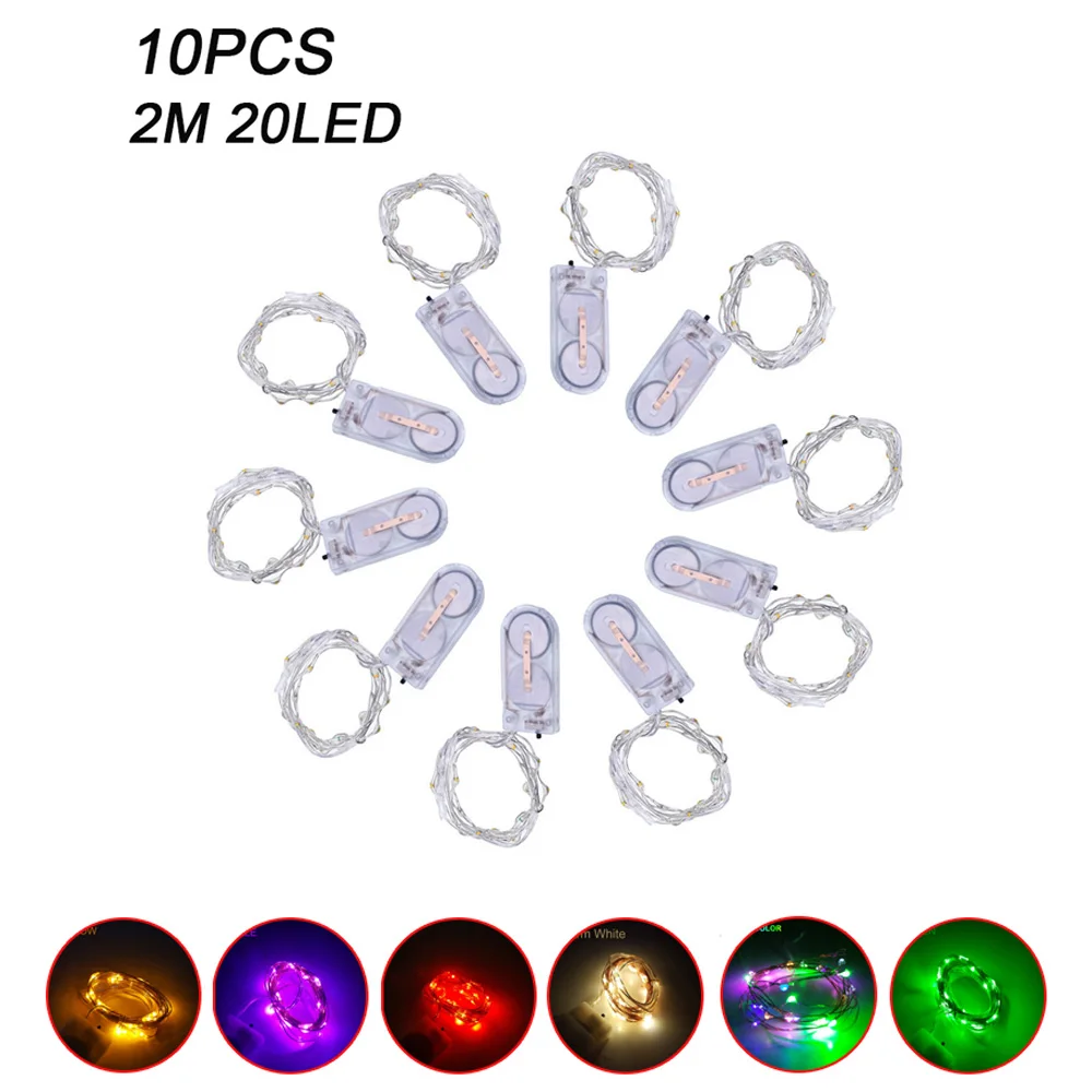 

10PCS 2M Led fairy lights CR2032 battery operated button 20 LEDs String light Christmas wedding holiday party bottle decoation