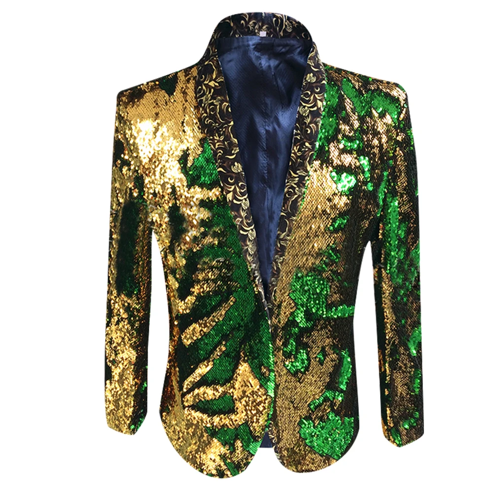 HCF Air для мужчин 1 шт. без кнопки Мода Регулярные блестящие золотые зеленые блестки плоский узор воротник куртки
