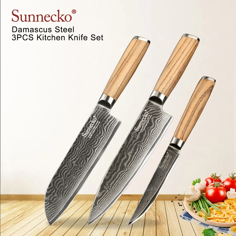 SUNNECKO нож для нарезки хлеба Santoku шеф повара Дамаск японский VG10 Стальные Кухонные