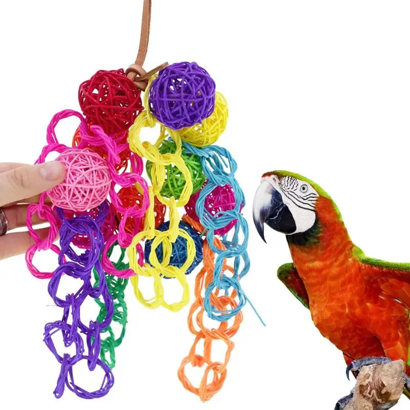 Pet Bird Toys Colorful Rattan Balls Strings Parrot Bite Chew Toys Bird