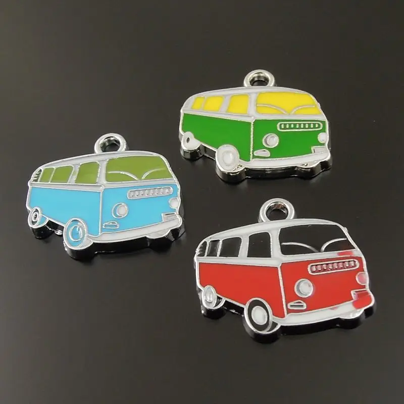 

20PiecesTopWholesales Mixed Enamel Charm Cute Red Green Blue Bus Vehicle Charm Pendant 36203