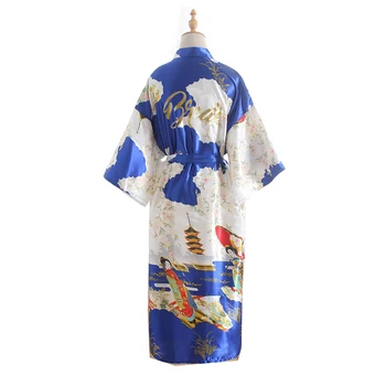 

Summer New Women Silk Long Beauty Figure Bride Wear Simulation Satin Dressing Poplin Night Robe Dress Kimono Sleepwear Nightwear