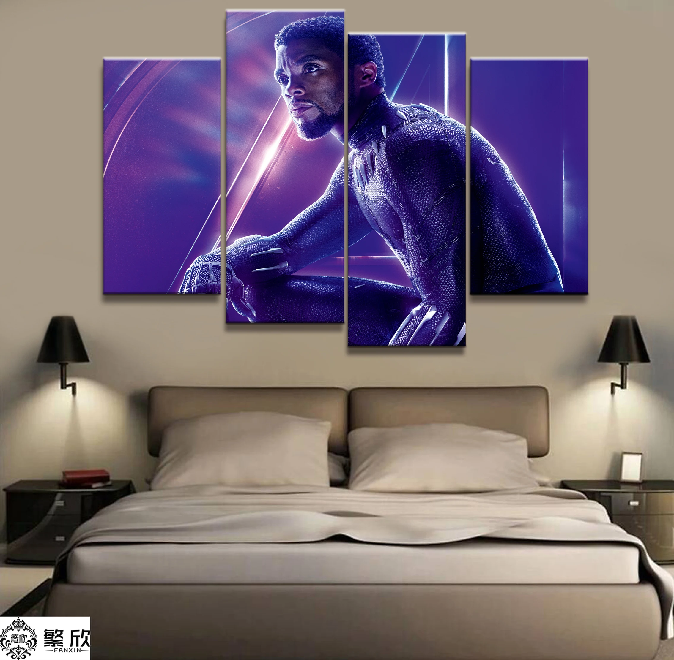

Hot Sales Without Frame 4 Panels Picture Marvel Black Panther Film Canvas Print Painting Artwork Wall Canvas Painting Wholesale