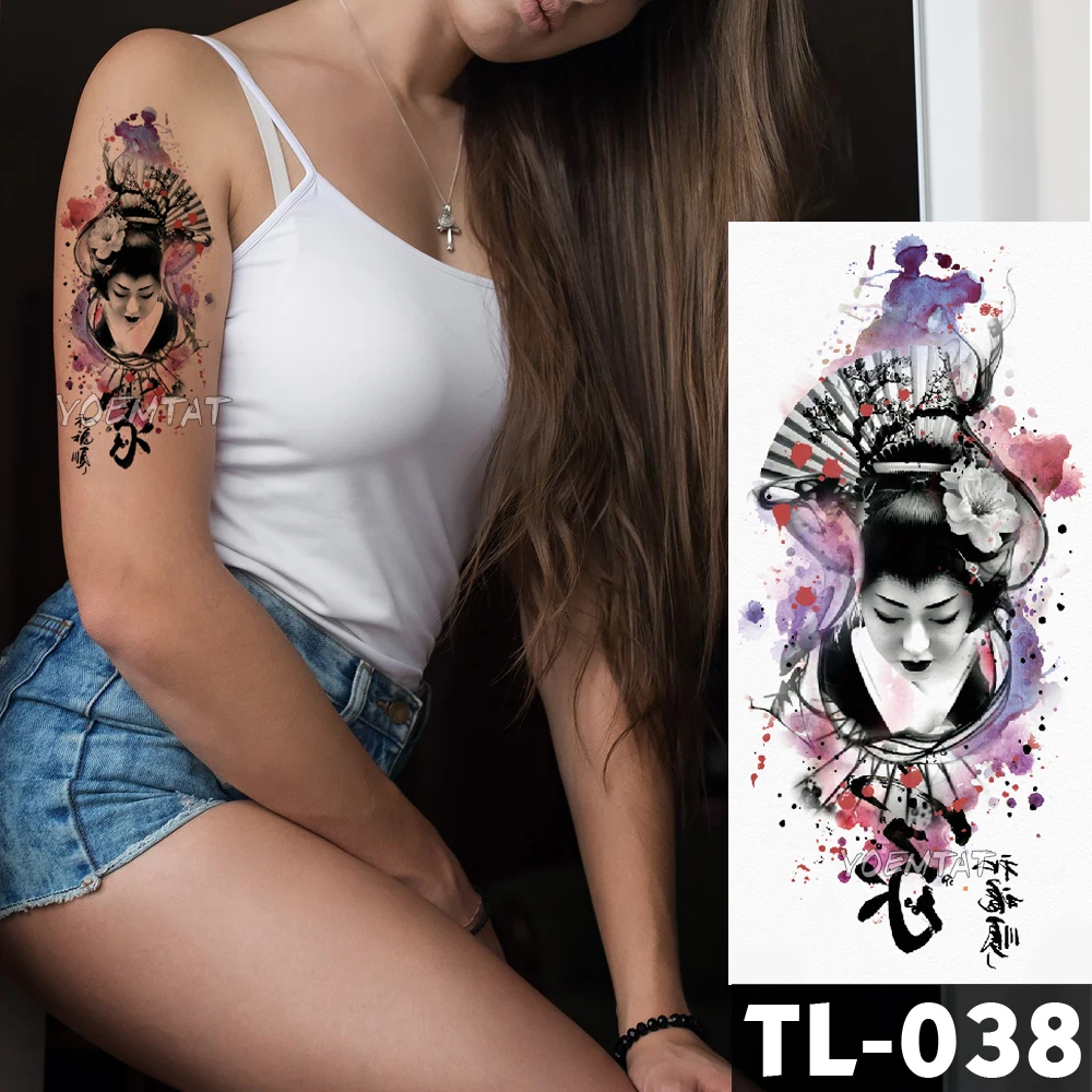 Us 069 30 Offwaterproof Body Art Painting Arm Sleeve Tattoo Japanese Geisha Lotus Flower Women Design Temporary Fake Tattoo In Temporary Tattoos