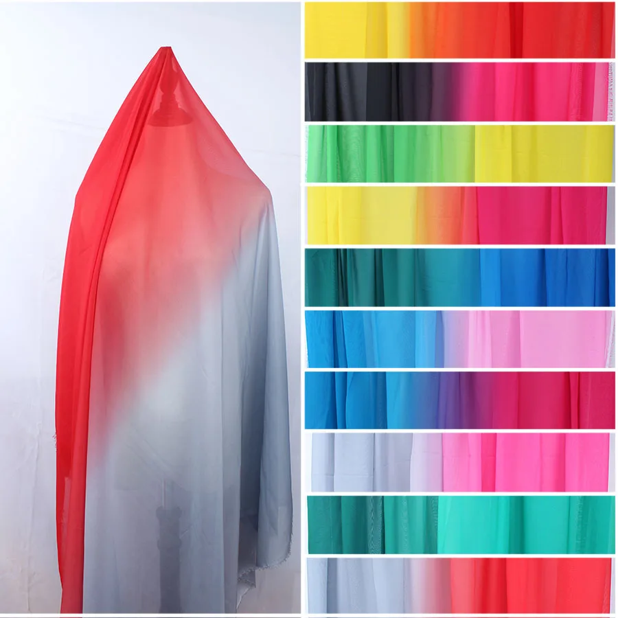 Shade Chiffon Ombre Material 2 Tone 100D Chiffon Gradient Tissu Flowing