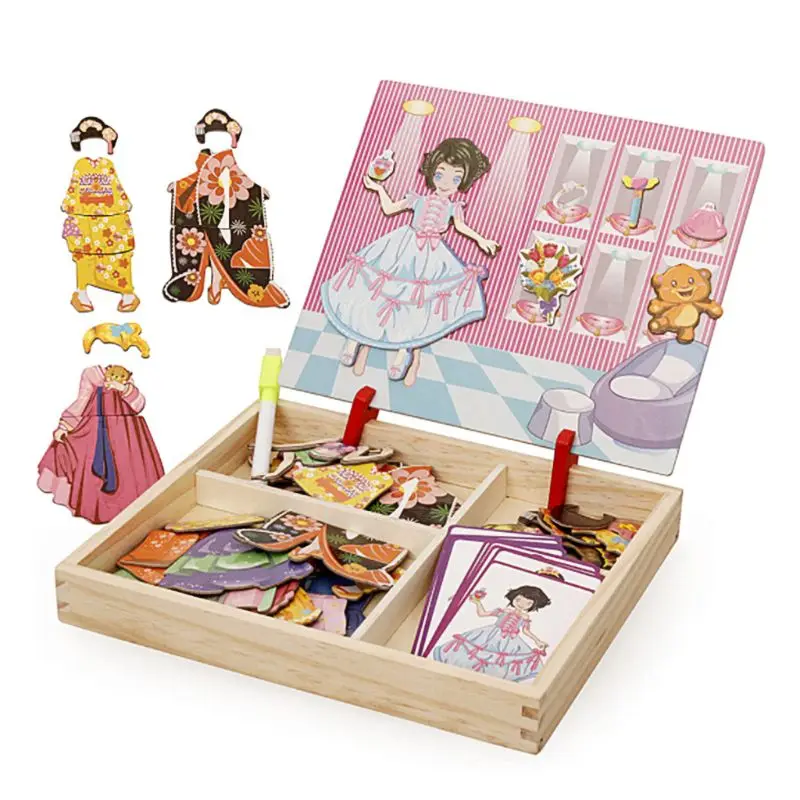 

1 Set Wooden Puzzle Clothes Changing Girls Toys Clothing Matching Children Games Magnetic Intelligent Creativity Training Manual