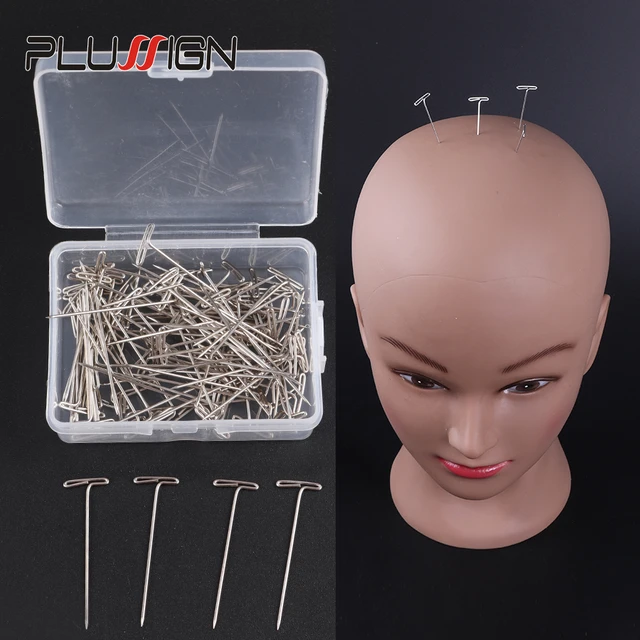 100Pcs 27/32/38/45/51/53mm stainless steel t-pins for wigs making/display  on foam head t-pins sewing hair needles styling tool