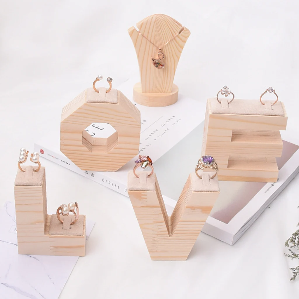 

1 Set Natural Wood LOVE Ring Rack Ring Display Stands Jewelry Organizer Holder for Shop Retail Shows Markets Wedding Anniversary