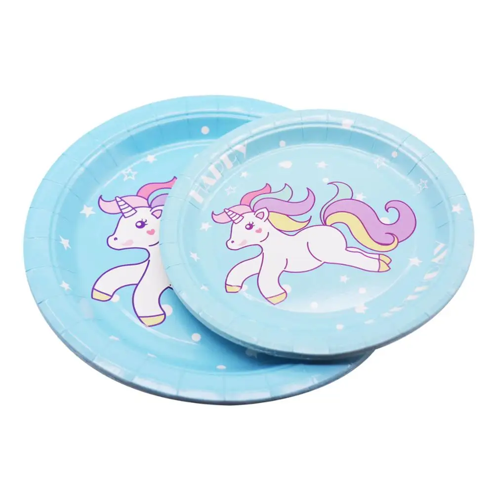 Unicorn Party Supplies Blue Color Unicorn Banner Plates Cups Napkin Cupcake Toppers Baby Shower Kids Birthday Party Decoration