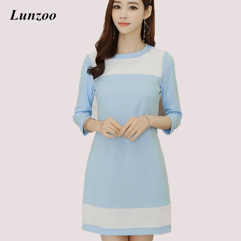 Мода 2017 Пуловер Solid Color Лето Женщины Dress И 7 Минут Рукав Элегантный Краткое Тонкая
