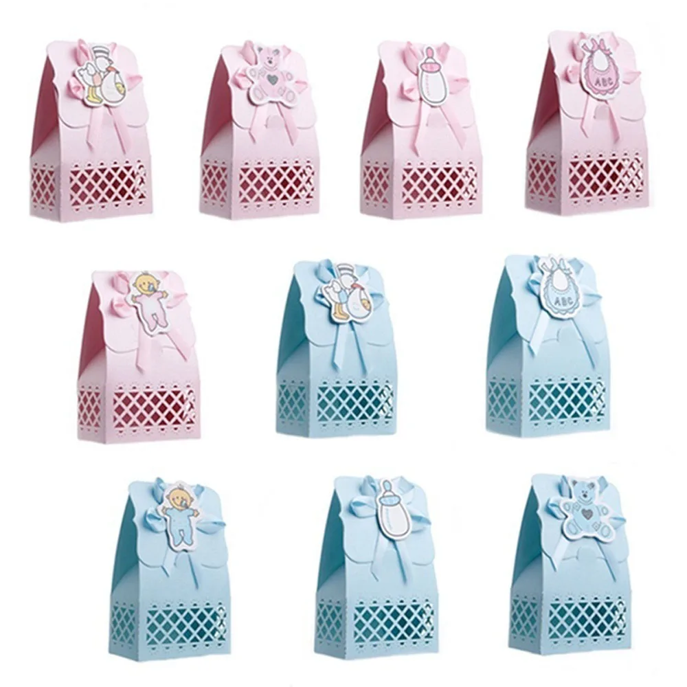12 pcs Cute Pink Blue Hollow Candy Chocolate Box Baby Newborn Shower