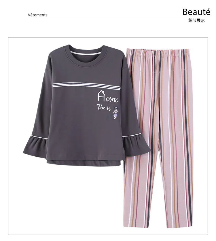 Коллекция года, женские хлопковые пижамы с длинными рукавами весенне-осенние модели, можно носить на выход, комплект домашней одежды из 2 предметов