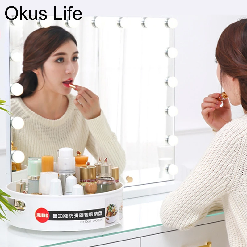 

Fashion 360-degree Rotating Makeup Organizer Box Kitchen Seasoning Food Storage Box Makeup Cosmetic Case Bathroom Storage Rack