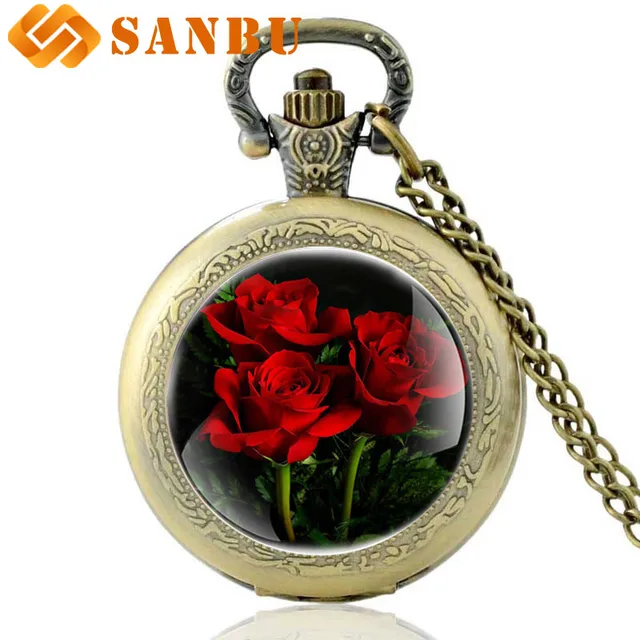 Vintage Roses Quartz Pocket Watch Bronze Men Women Retro Necklace Jewelry Vintage Roses Quartz Pocket Watch Bronze Men Women Retro Necklace Jewelry
