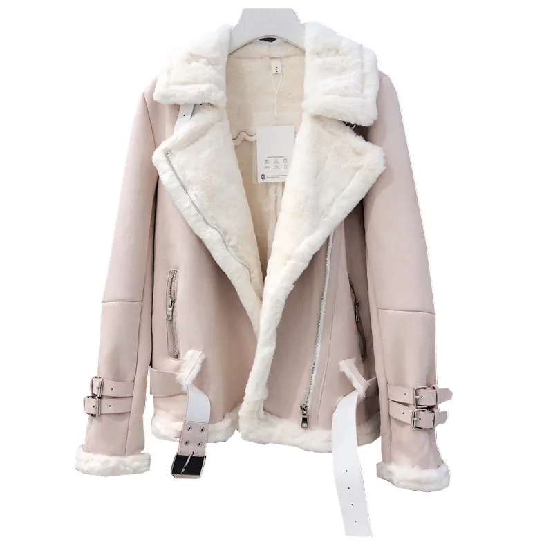 rose Suede En Manteaux Ciel Longues Laine Haute Beige Agneaux Cachemire kaki Femelle Fourrure Daim Décontracté À Plus Streetwear pu Veste Épaissir Manches Chaud 4annxBT