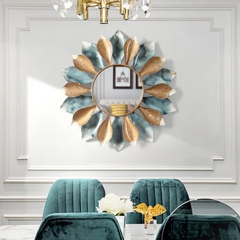 

European Wrought Iron 3D Wall Hanging Decorative Mirror Home Livingroom Sofa Background Wall Sticker Metal Mural Mirror Ornament