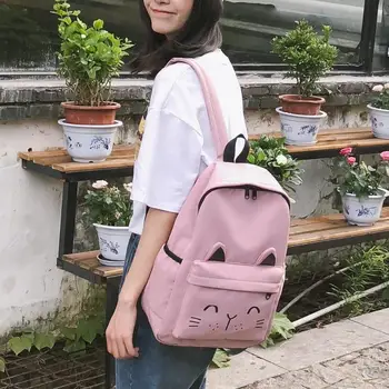 

Cartoon Cat Print Large Capacity Backpacks Women Teenage Girls Student School Bags Casual Oxford Teen Travel Big Back Pack