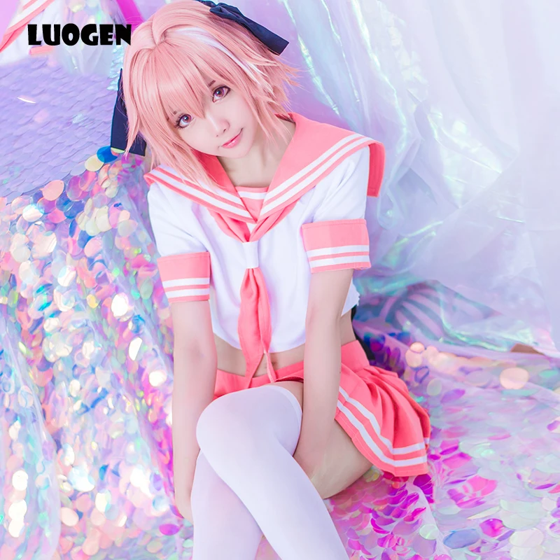 

New Arrival Anime Black Knight Astolfo Cosplay Sailor Uniform Costume Cute Pink Top & Skirt Cosplay Costume Free Ship
