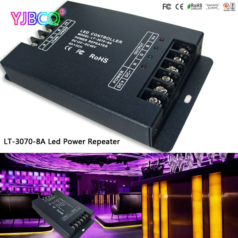 

led controller LT-3070-8A Led CV Power Repeater(amplifier),DC12-48V input;8A*3CH output for single color/rgb led strip