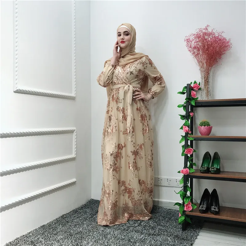 

Ramadan Sequin Lace Abaya Dubai Turkey Islam Muslim Hijab Dress Kaftan Abayas For Women Jilbab Caftan Clothing Qatar Elbise Robe