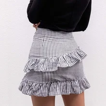 Женская клетчатая юбка, стрейчевая, высокая талия, Скейтер, расклешенная, с оборками, юбка Lovery Sweat, Дамская мода, короткая юбка в складку, мини, пляжные юбки