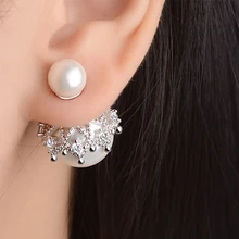 Элегантные из блестящего циркония Двойные серьги красный, белый Цвет большой маленькая жемчужина серьги Свадебная вечеринка Jewelry подарки для Для женщин