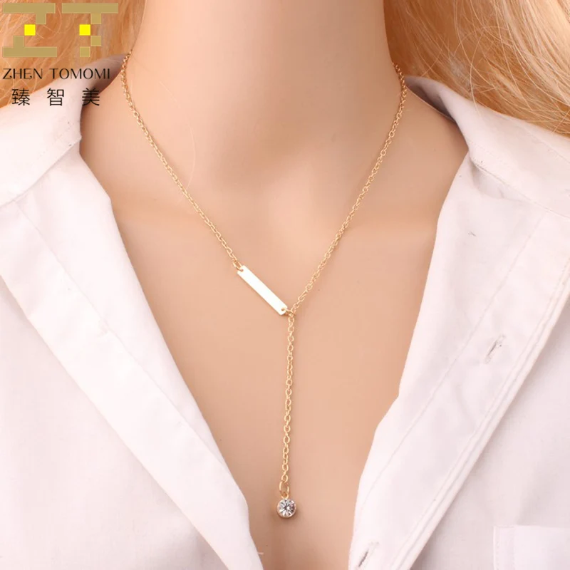 

2019 Hottest Fashion Personality Lasso Rectangular Metal Sheet Geometric Round Crystal Pendants Chokers Necklaces women jewelry