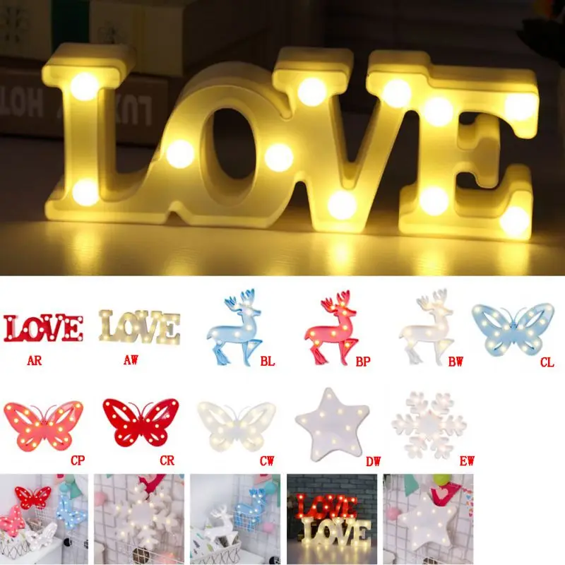 

LED Table Lamp Creative Korean Style Modeling Lamp snowflake/star/butterfly/deer/"LOVE"Decorative Night Light