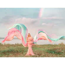 D&J New Mix Color Rainbow Chiffon Long Dress Cloak Cape Maternity Pregnant Female Dresses Maternity Photography Props