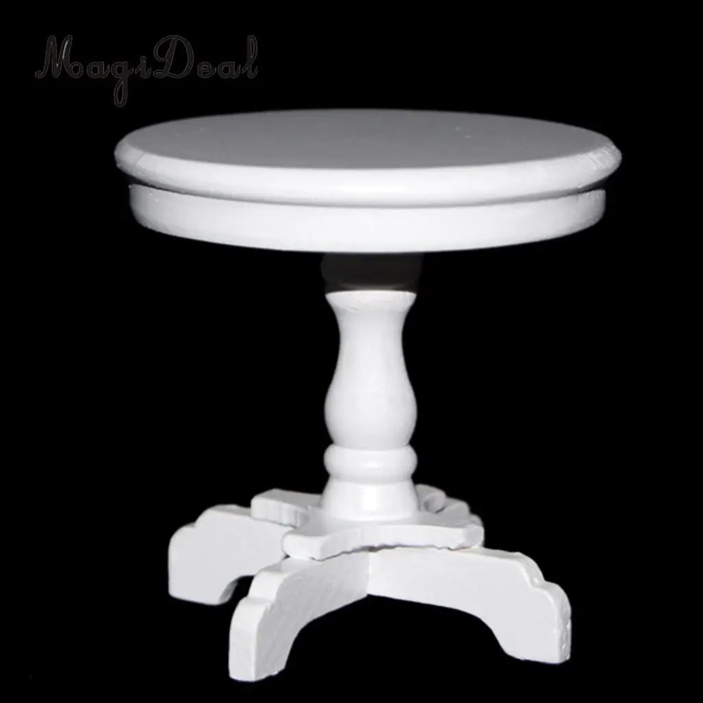 1/12 Scale Outdoor Patio Garden Coffee Tea Table for Dollhouse Living Room Bedroom Wooden Round White Miniature Furniture Acc