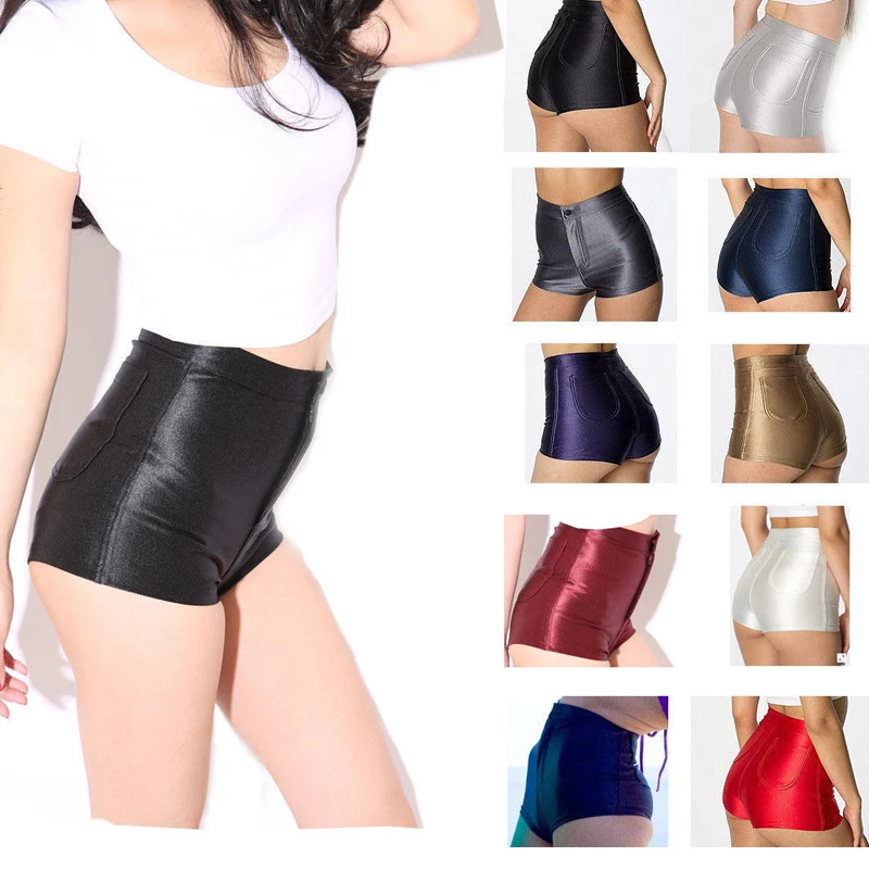 Женские модные шорты блестящие мини с высокой талией и кнопками|shorts hot|sexy shortsmini