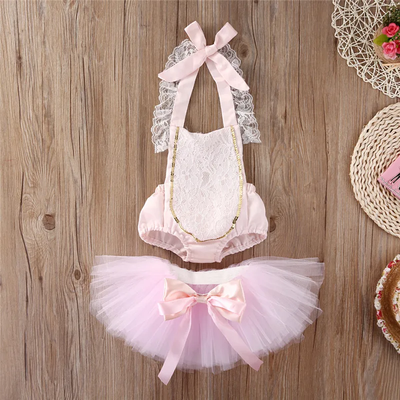

Kid Priness Summer Clothes Baby Girls Lace Floral Romper+Tutu Skirts Dress 2pcs Outfits Set Clothes