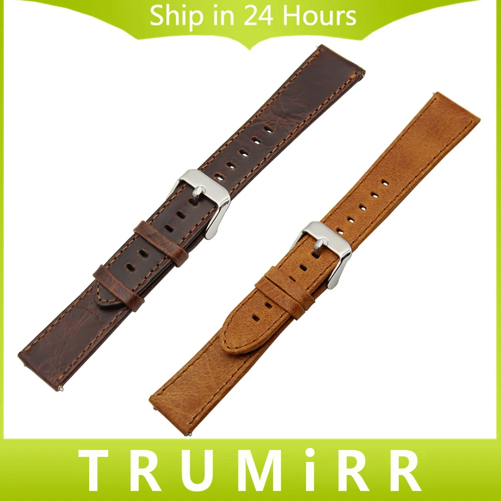 20mm 22mm 23mm Brown Genuine Leather Watchband Quick Release Strap Universal Watch Band Stainless Steel Buckle