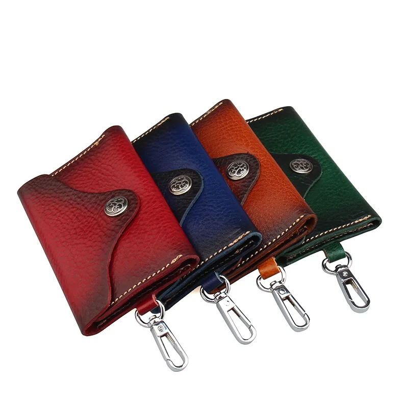 

Italy Handmade Cowhide Genuine Leather Key Wallet Designer Car Smart Key Holder Housekeeper for Key (customization available)