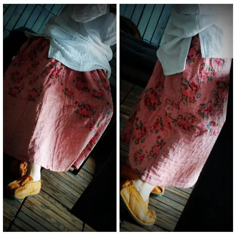 Женские юбки s Весенняя винтажная плиссированная юбка в китайском стиле размера плюс в стиле Mori Girl Свободная Женская юбка из хлопка и льна
