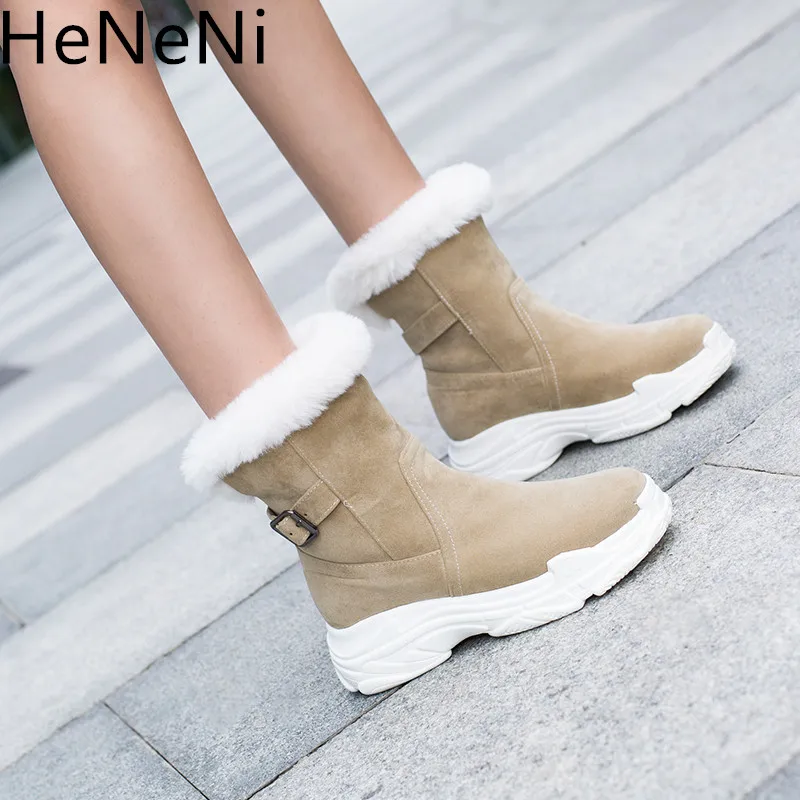 

Women Ankle Boots New Fashion Faux Fur Buckle Platform Warm Snow Boots Winter Female Shoes Plus Size 32-43
