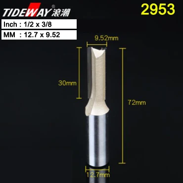 Tideway 1/" 1/2" хвостовик 2 флейты прямой бит Деревообрабатывающие инструменты фреза для дерева, карбида вольфрама Концевая фреза - Длина режущей кромки: 2953