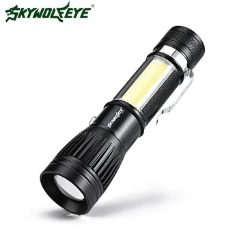 

2018 New Outdoor Zoomable Flashlight XM-L T6 + COB LED Torch Lamp Penlight USB Charging