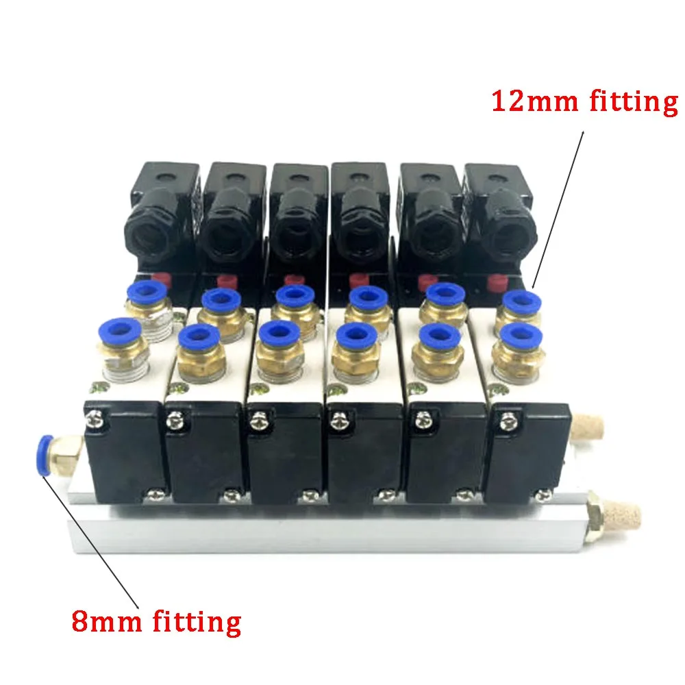 DC 12V 24V 6 Пневматический электромагнитный клапан 4V210-08 глушитель 4 мм 6 мм 8 мм 10 мм 12 мм быстрая цокольная основа набор 110v 220v 4V210 08 - Цвет: 12mm Fittings