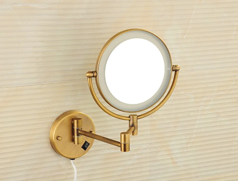 Зеркало для ванной комнаты, 8 дюймов светодиодный макияж увеличительное зеркало с подсветкой, 3X/5X Увеличение, поворотный кронштейн, античная бронза, твердая латунь