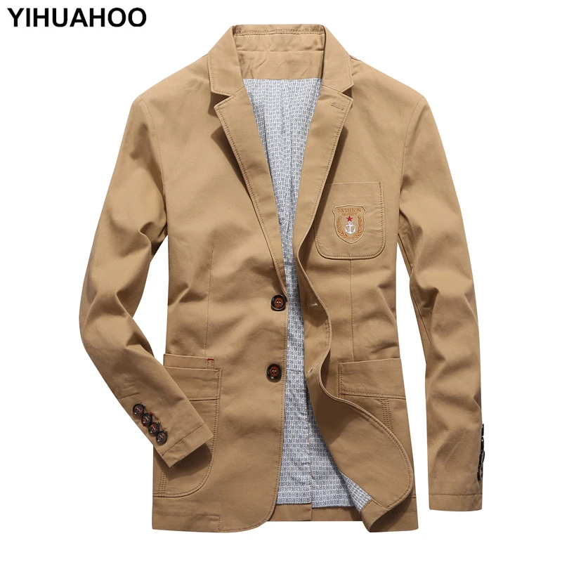 

Yihuahoo Jacket Men Casual Spring Solid Vintage Cotton Male Suit Jackets Coat Masculino Slim Fit Blazer Men Size M~4XL BBZD-3188