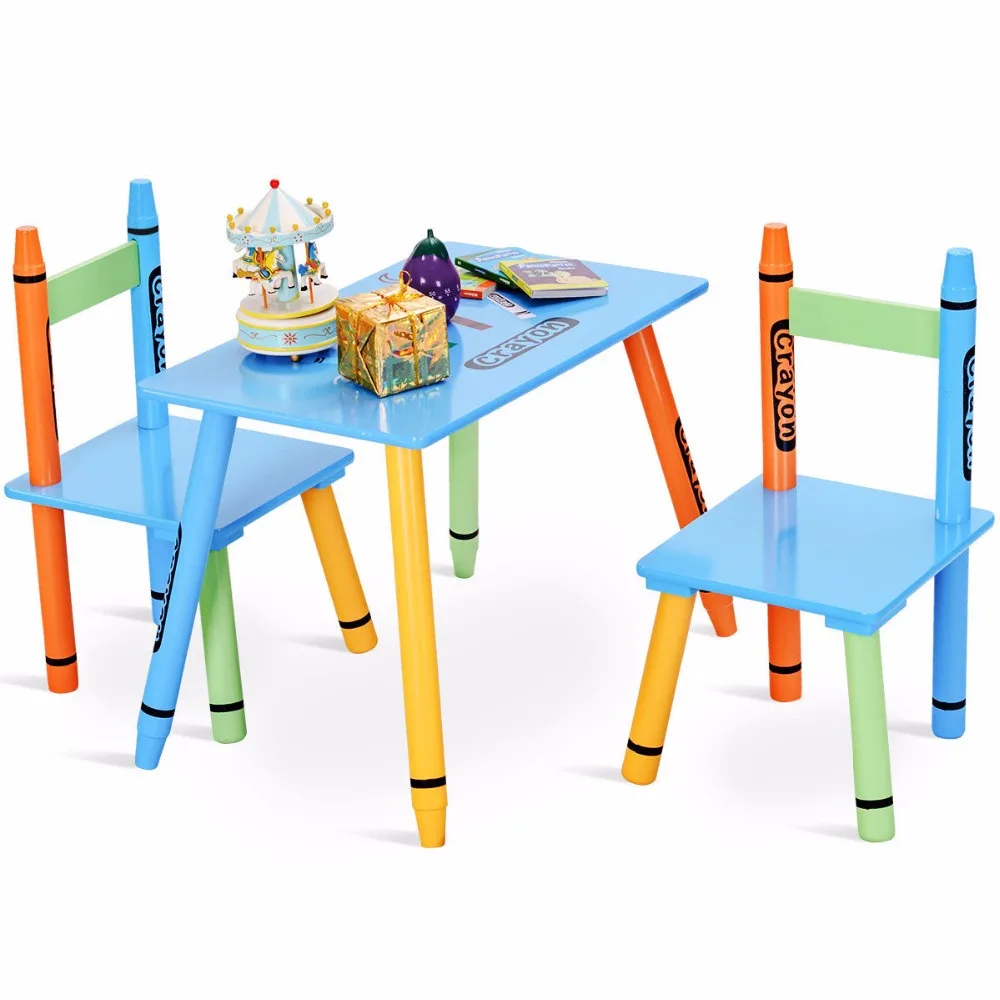 Giantex 3 Piece Crayon Kids Table & Chairs Set Wood Children Activity Playroom Furniture HW58673 Giantex 3 Piece Crayon Kids Table & Chairs Set Wood Children Activity Playroom Furniture HW58673