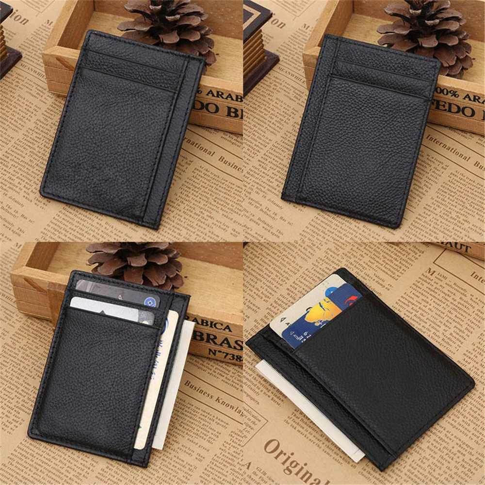 

Wallet slim money credit card holder ID business mens leather wallet Black